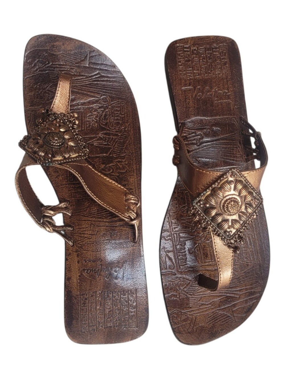 Valentina Florence Vero Cuoio Genuine Leather Embellished Toe-Post Sandals Boho - Picture 4 of 9